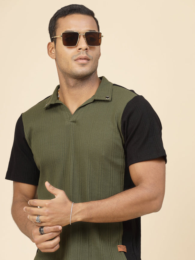 Men Colorblock Rib Polo Co-ords