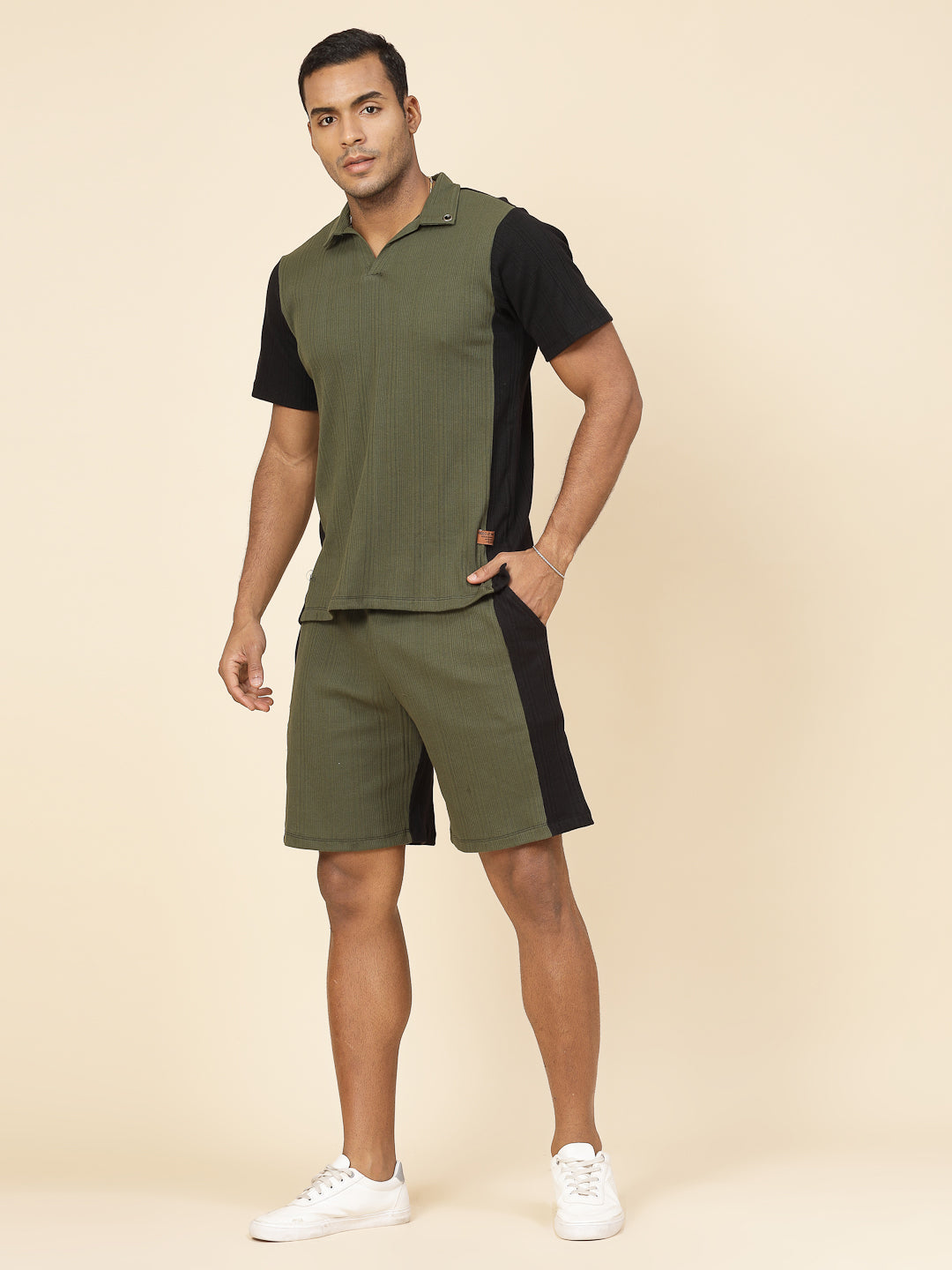 Men Colorblock Rib Polo Co-ords