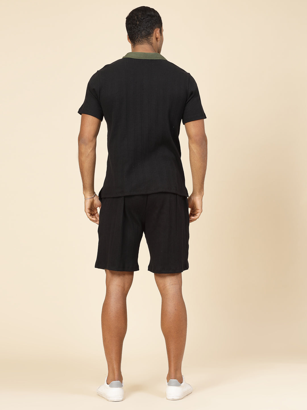 Men Colorblock Rib Polo Co-ords