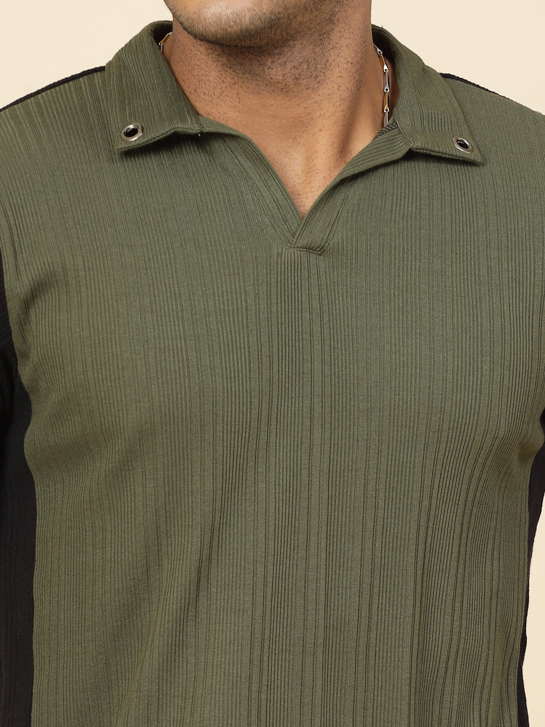 Men Colorblock Rib Polo Co-ords