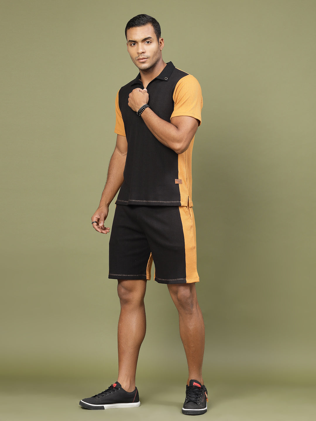 Men Colorblock Rib Polo Co-ords