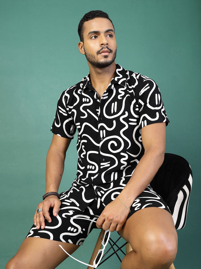 Men Abstract Printed Rayon Co-ords