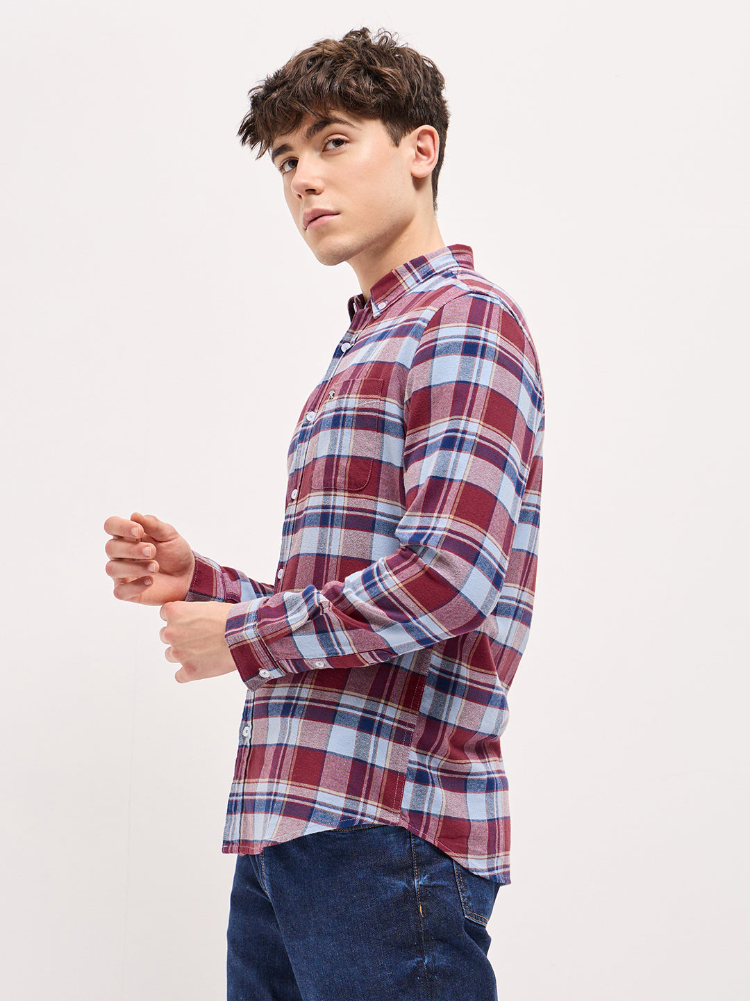 Men Multi-Color Checked Slim Fit Casual Shirt