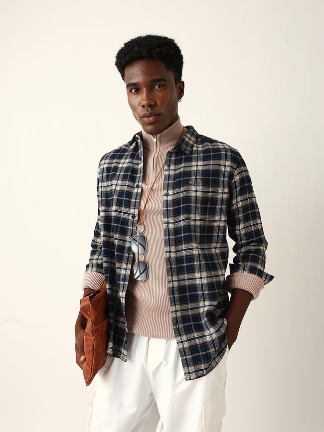 Men Blue Checked Shirt