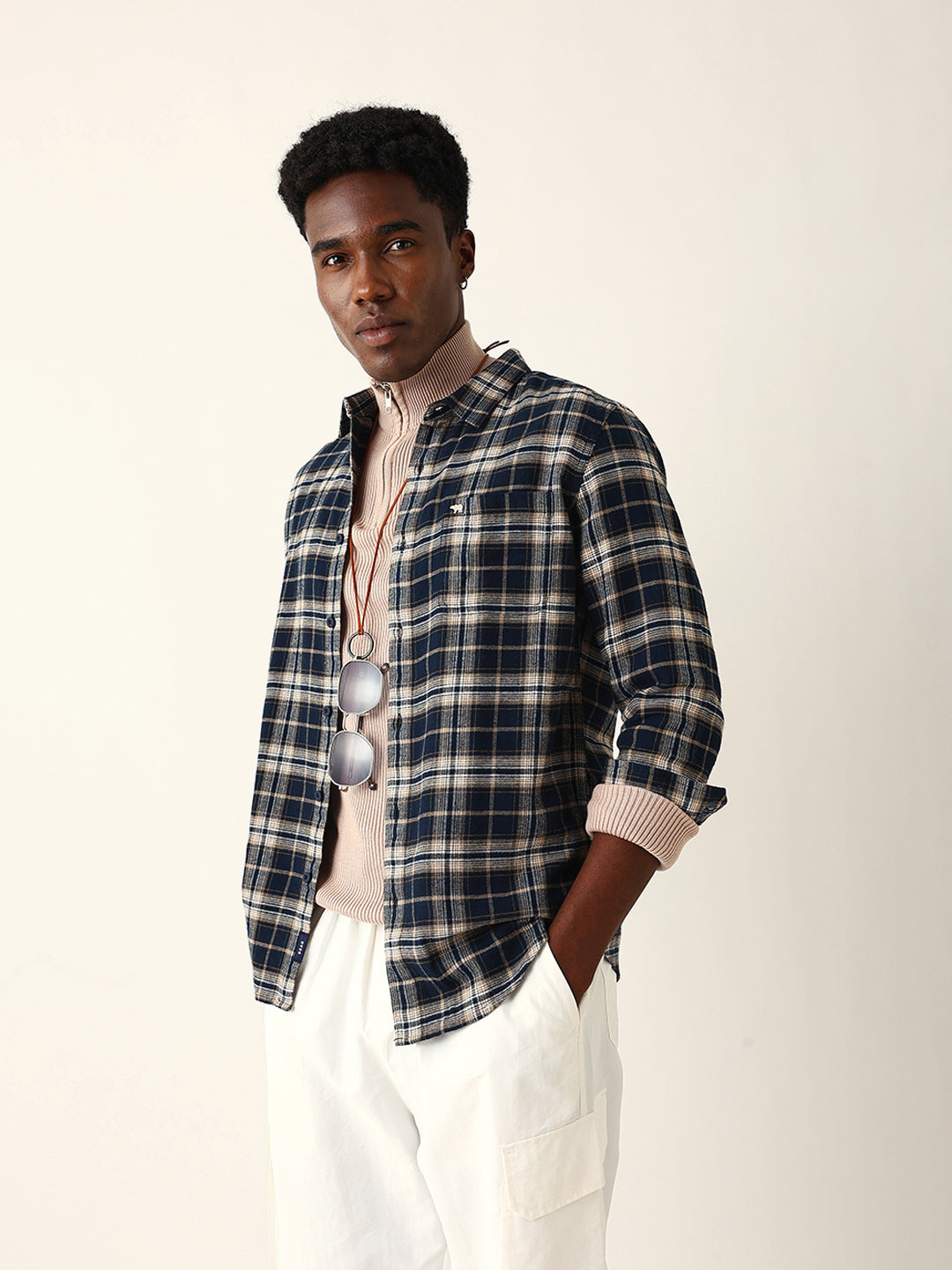 Men Blue Checked Shirt