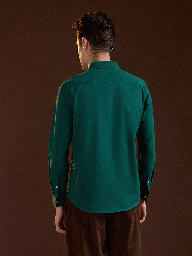 Men Classic Green Solid Slim Fit Polyester Casual Shirt