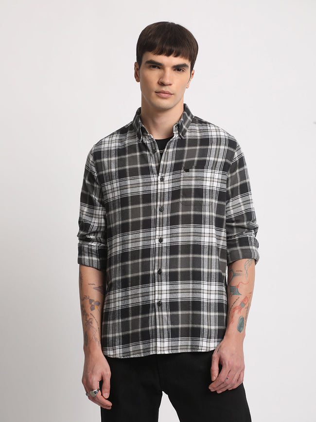 Men Black Cotton Checked  Shirt