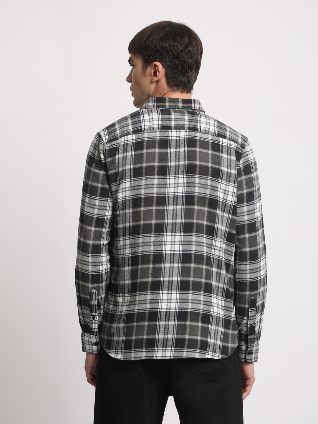 Men Black Cotton Checked  Shirt