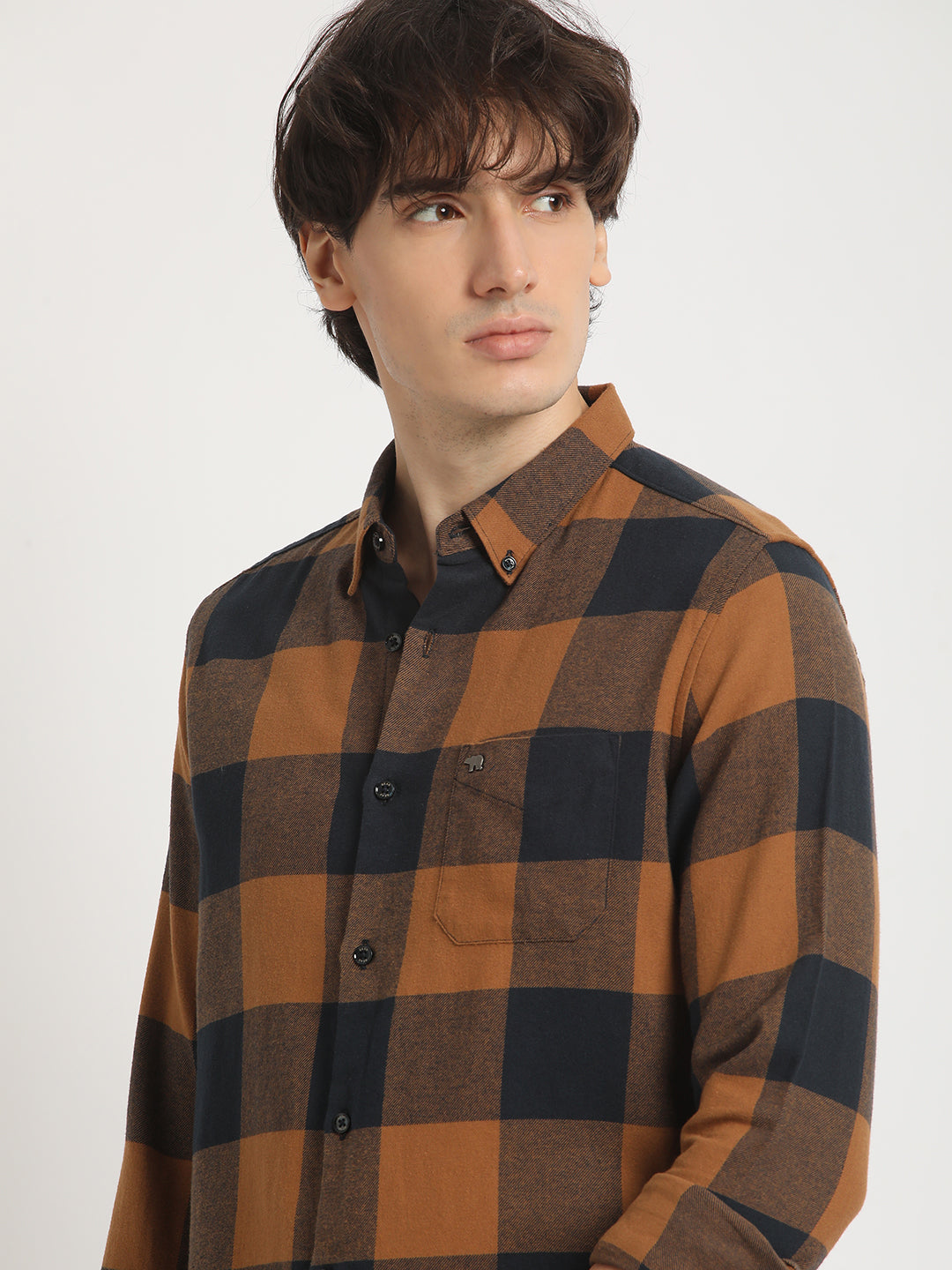 Men  Rust Checked Slim Fit Cotton Casual Shirt