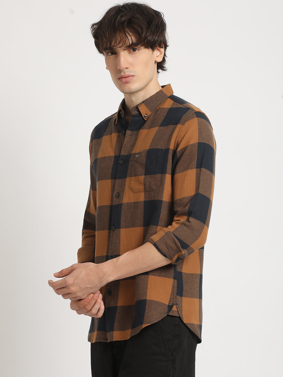 Men  Rust Checked Slim Fit Cotton Casual Shirt