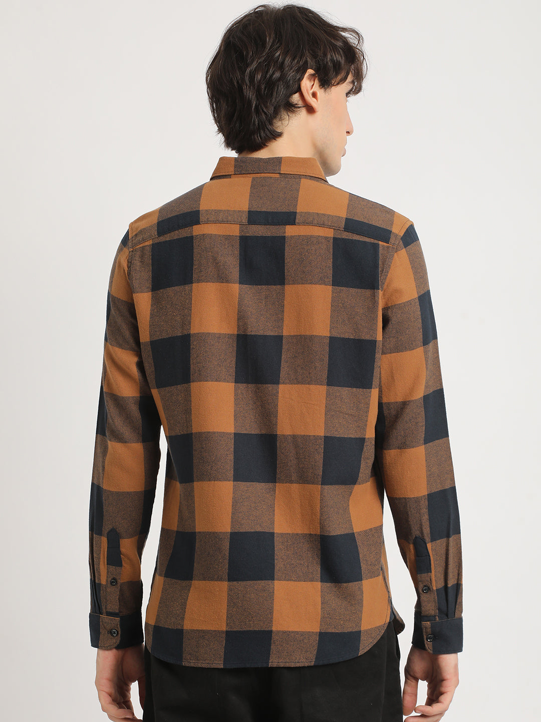 Men  Rust Checked Slim Fit Cotton Casual Shirt