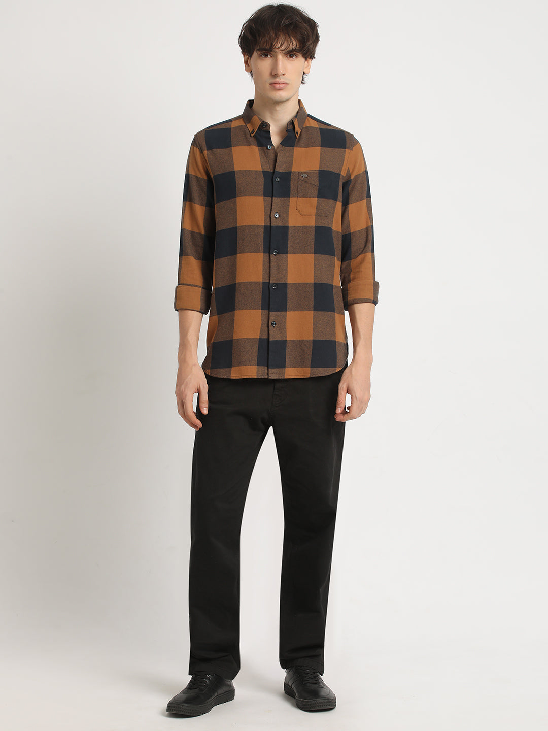 Men  Rust Checked Slim Fit Cotton Casual Shirt