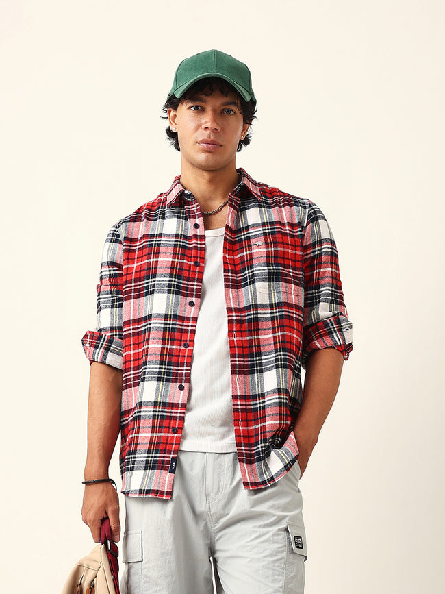 Men Woven Checked Casual Shirt