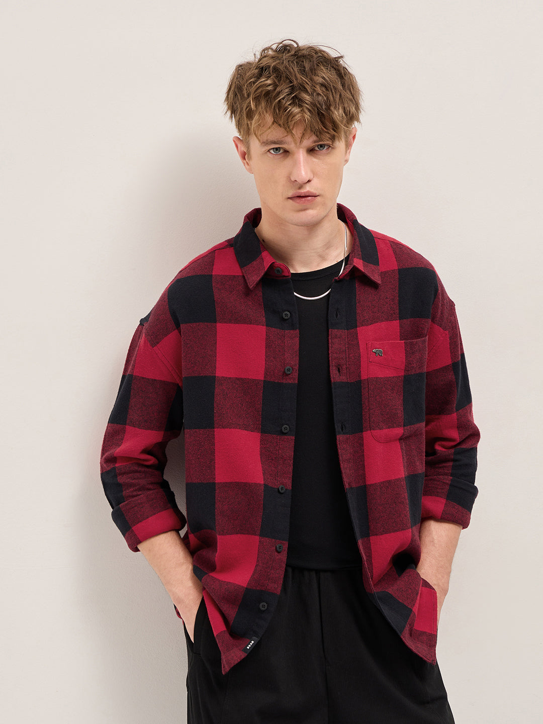 Men Red Checked Relaxed Fit Casual Shirt