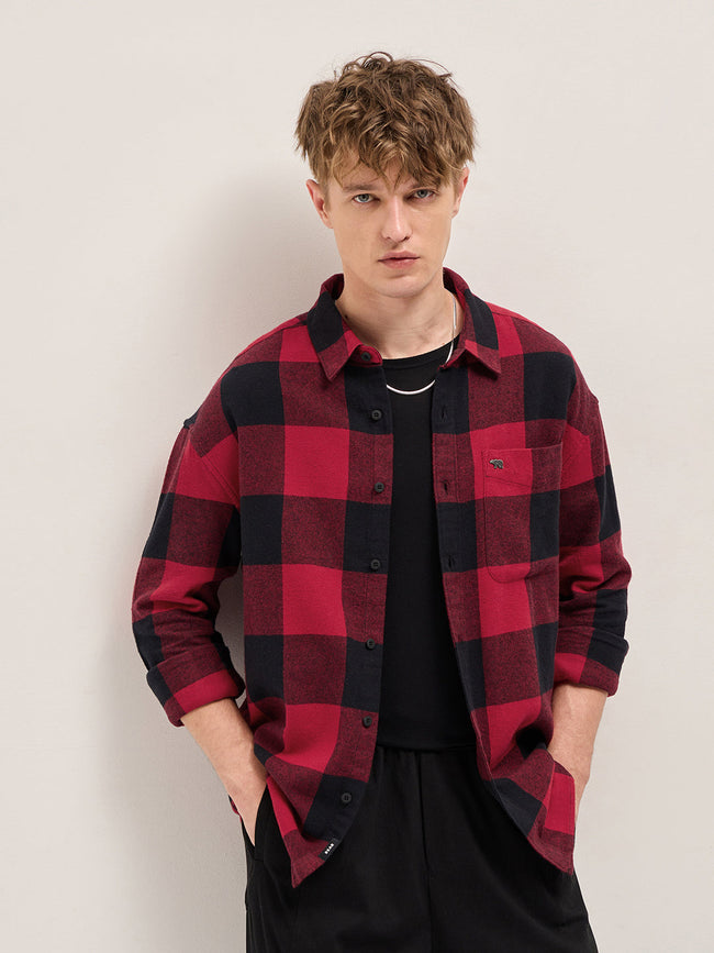 Men Red Checked Relaxed Fit Casual Shirt