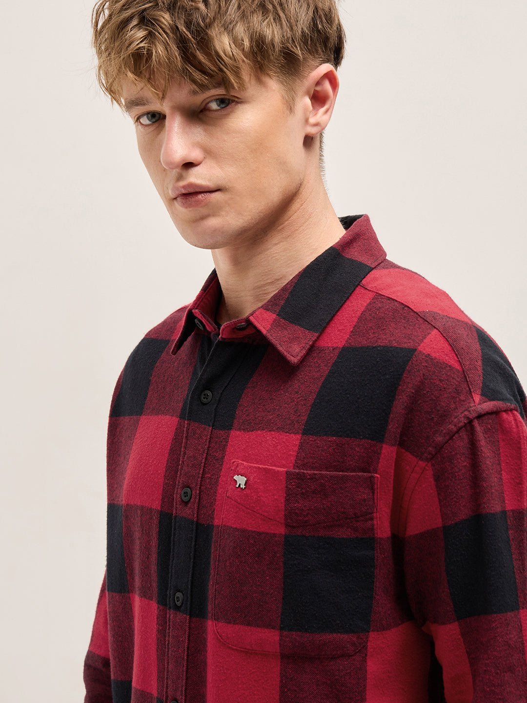 Men Red Checked Relaxed Fit Casual Shirt