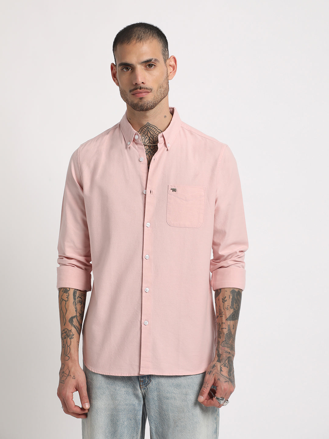Men Pink Cotton Casual Shirt