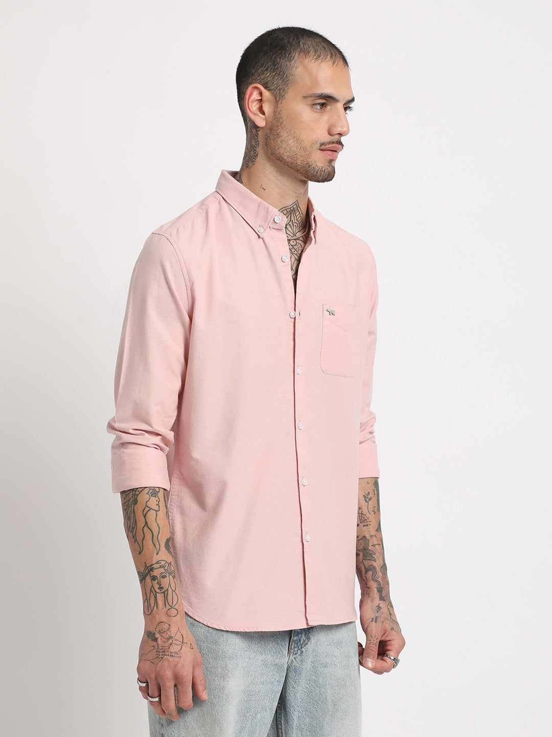 Men Pink Cotton Casual Shirt