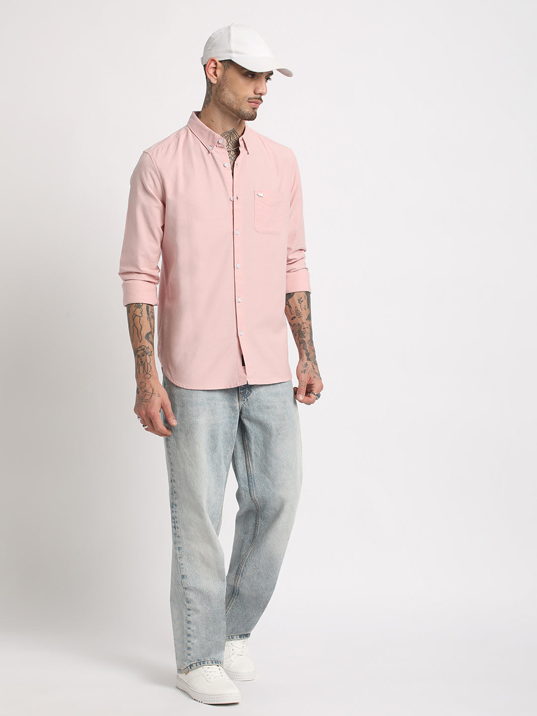 Men Pink Cotton Casual Shirt