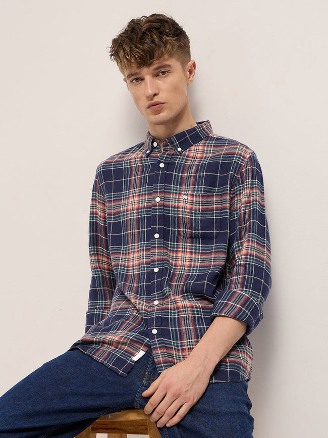 Men Multicolor Tartan Checked Slim Fit Flannel Casual Shirt