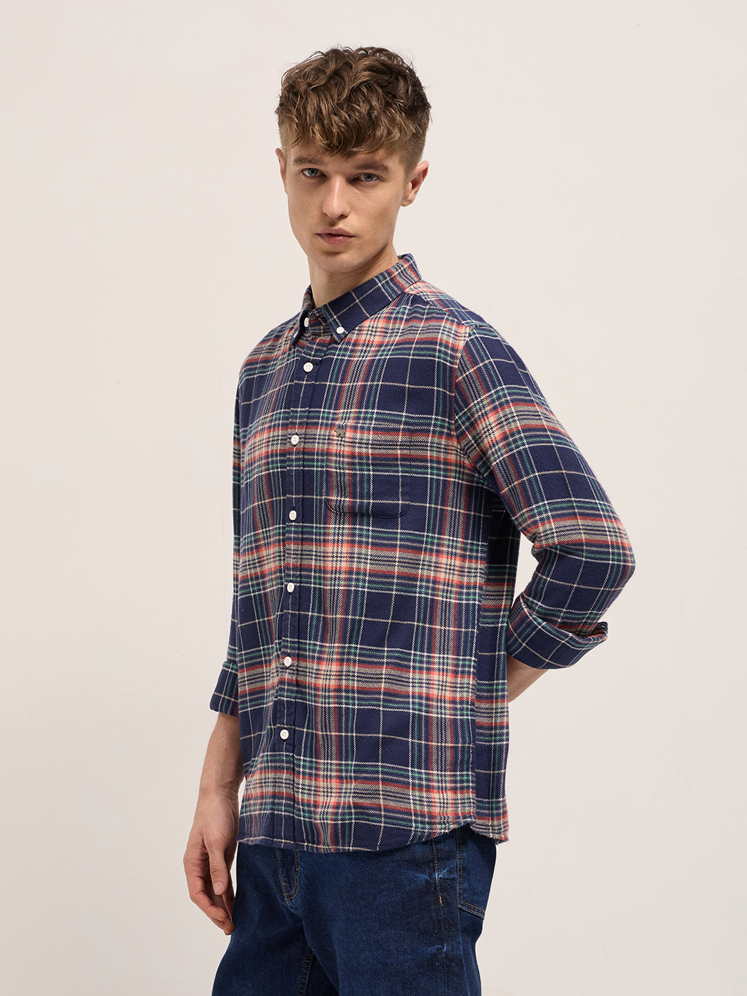 Men Multicolor Tartan Checked Slim Fit Flannel Casual Shirt