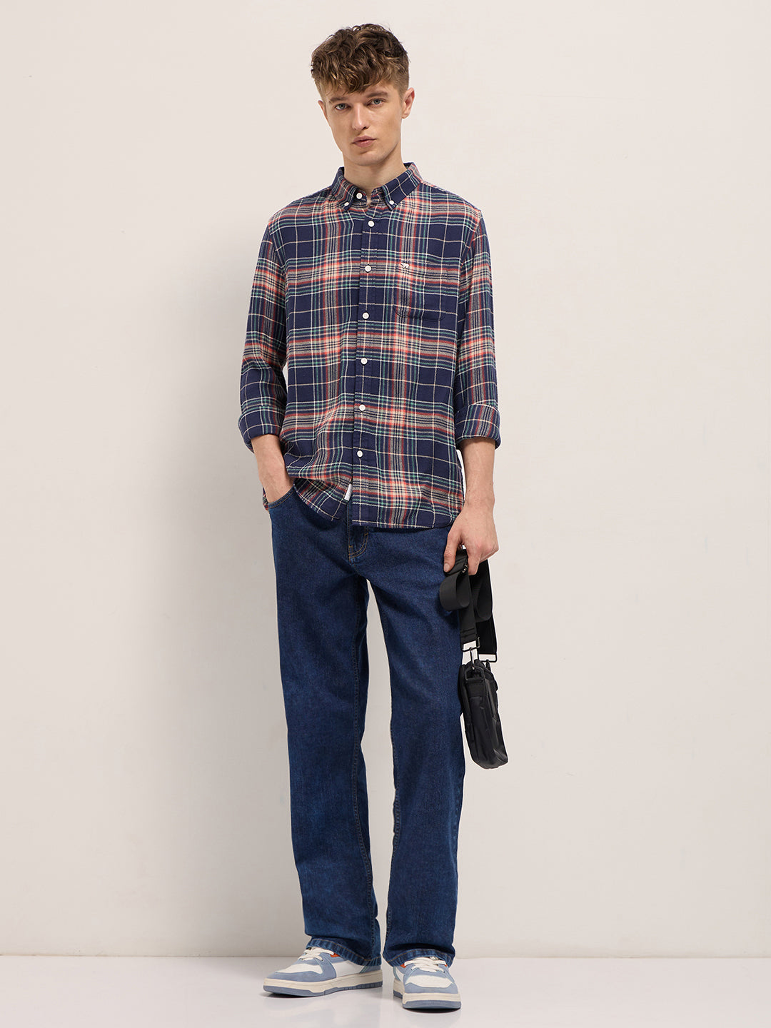 Men Multicolor Tartan Checked Slim Fit Flannel Casual Shirt
