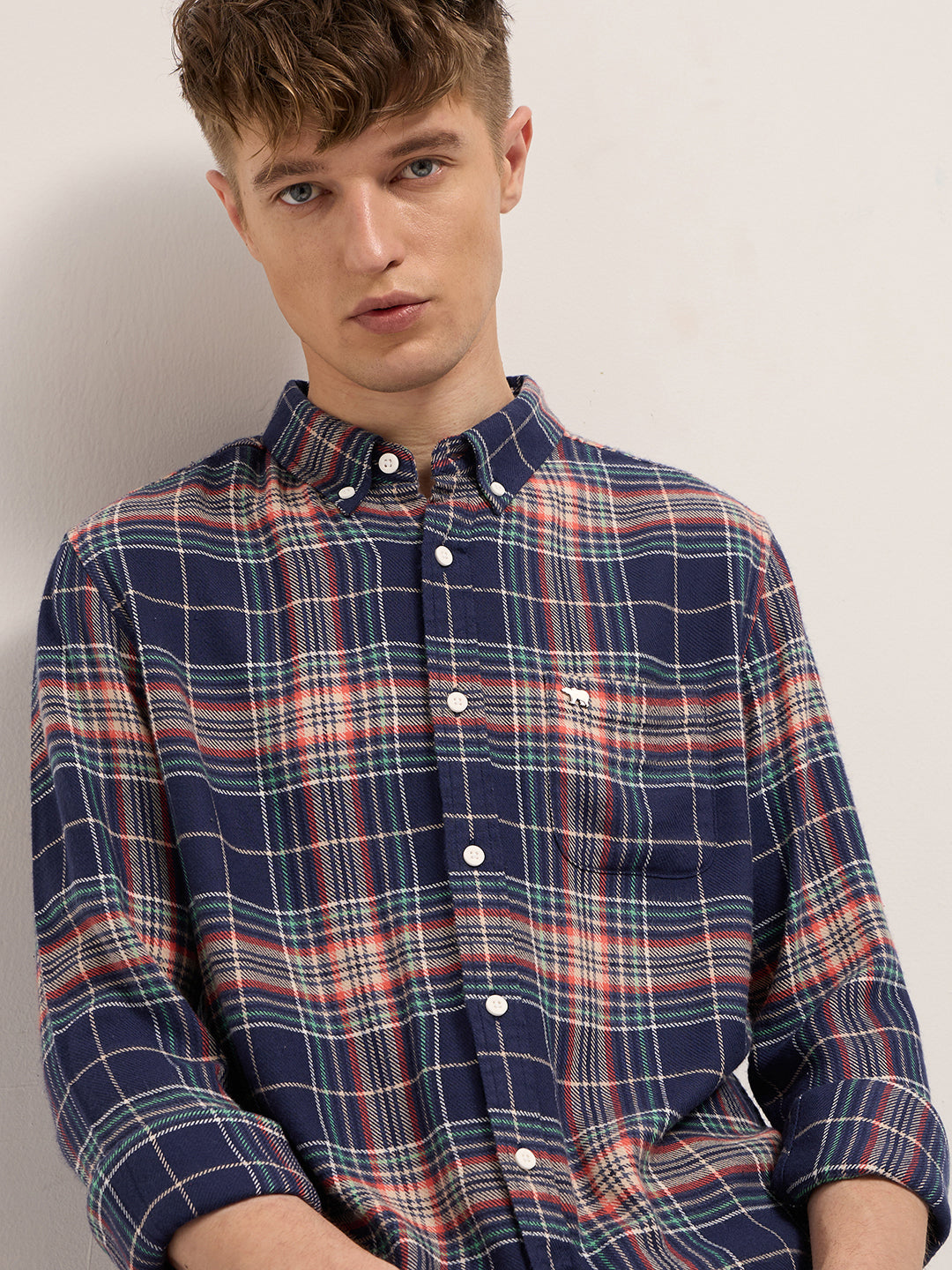 Men Multicolor Tartan Checked Slim Fit Flannel Casual Shirt