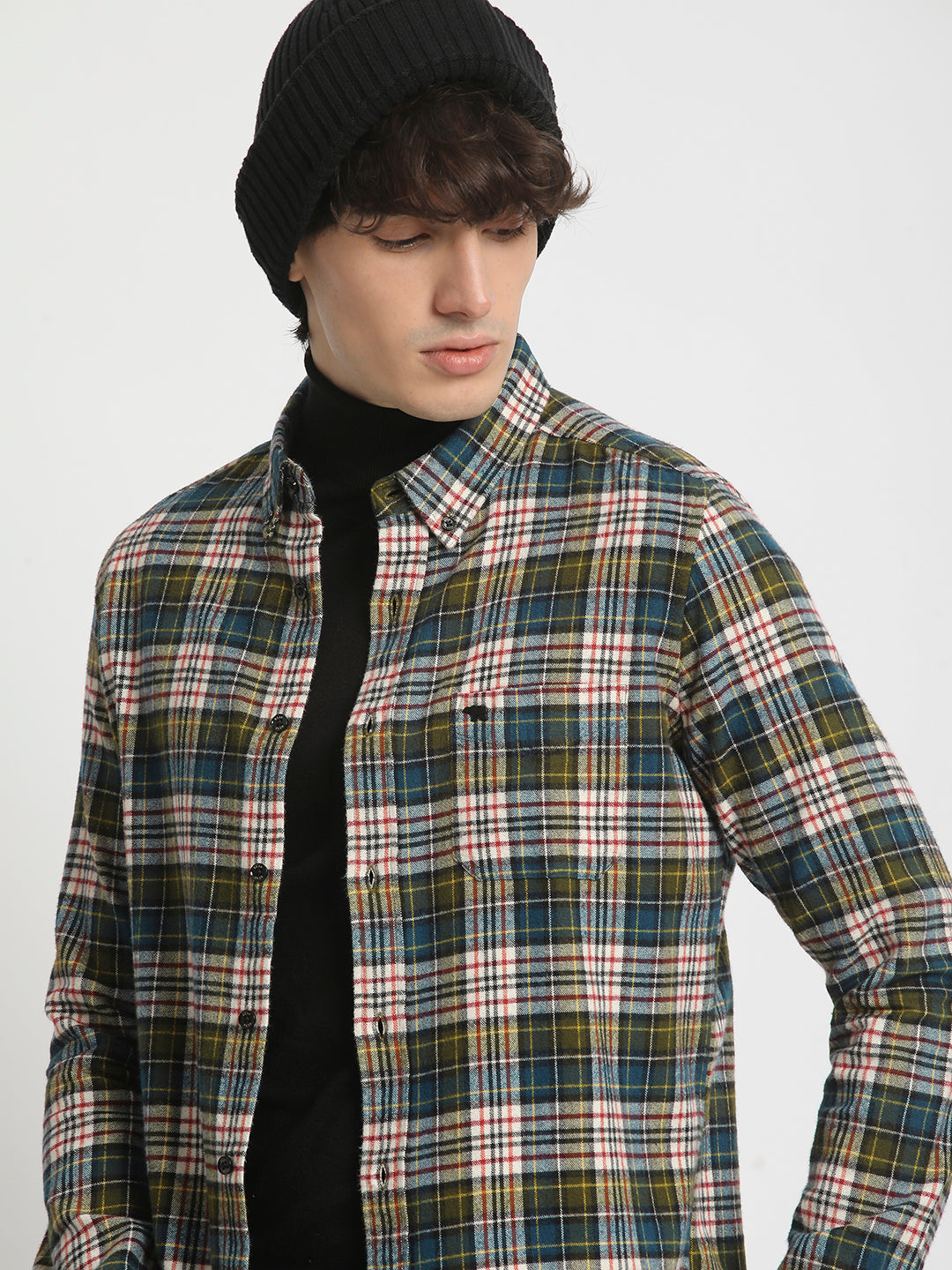Men  Multicolored Slim Fit Checked Button Down Collar Casual Shirt