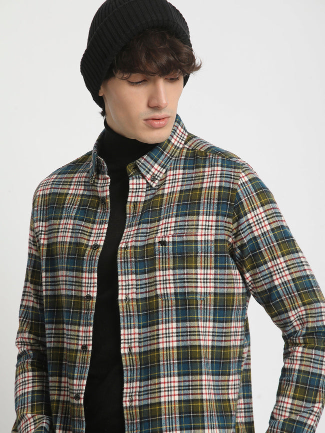 Men  Multicolored Slim Fit Checked Button Down Collar Casual Shirt