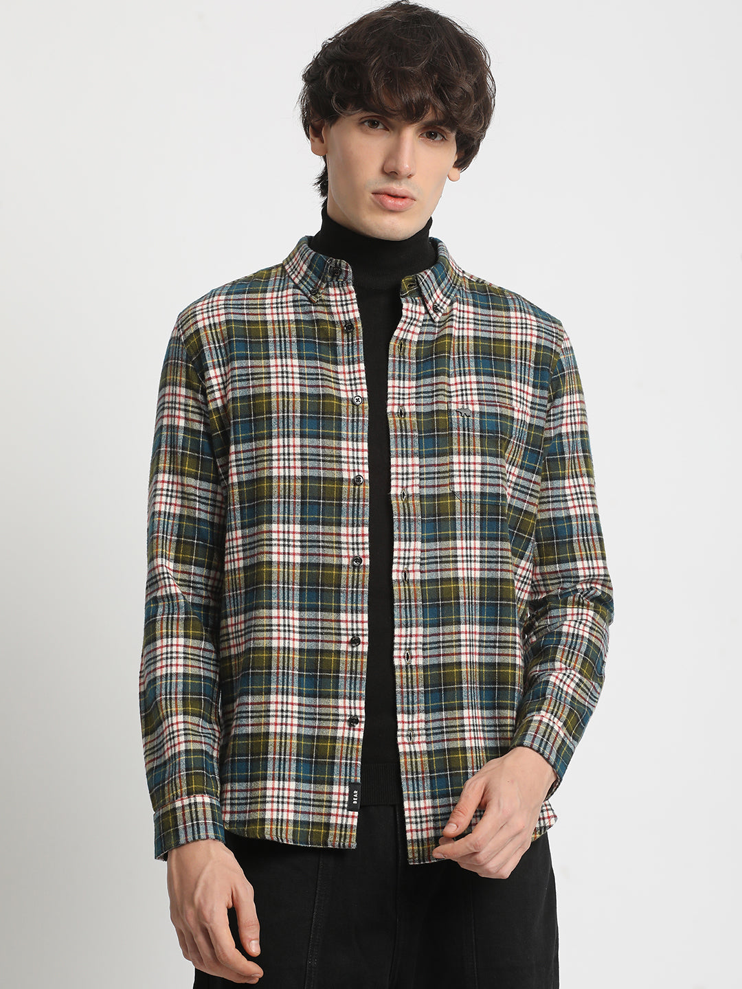 Men  Multicolored Slim Fit Checked Button Down Collar Casual Shirt