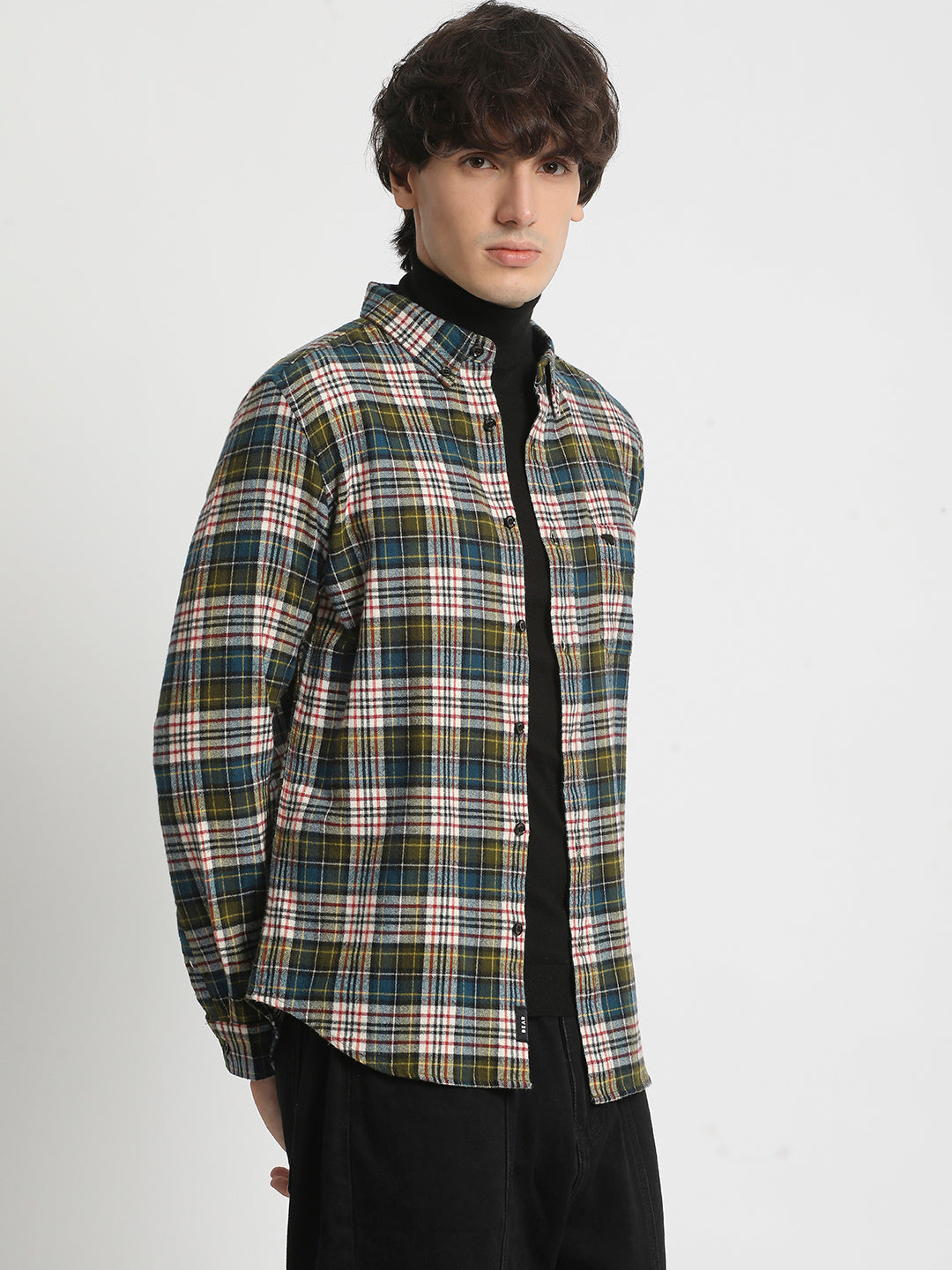 Men  Multicolored Slim Fit Checked Button Down Collar Casual Shirt