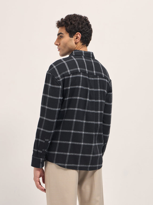 Men Black Block Checked Relax Fit Casual Shirt