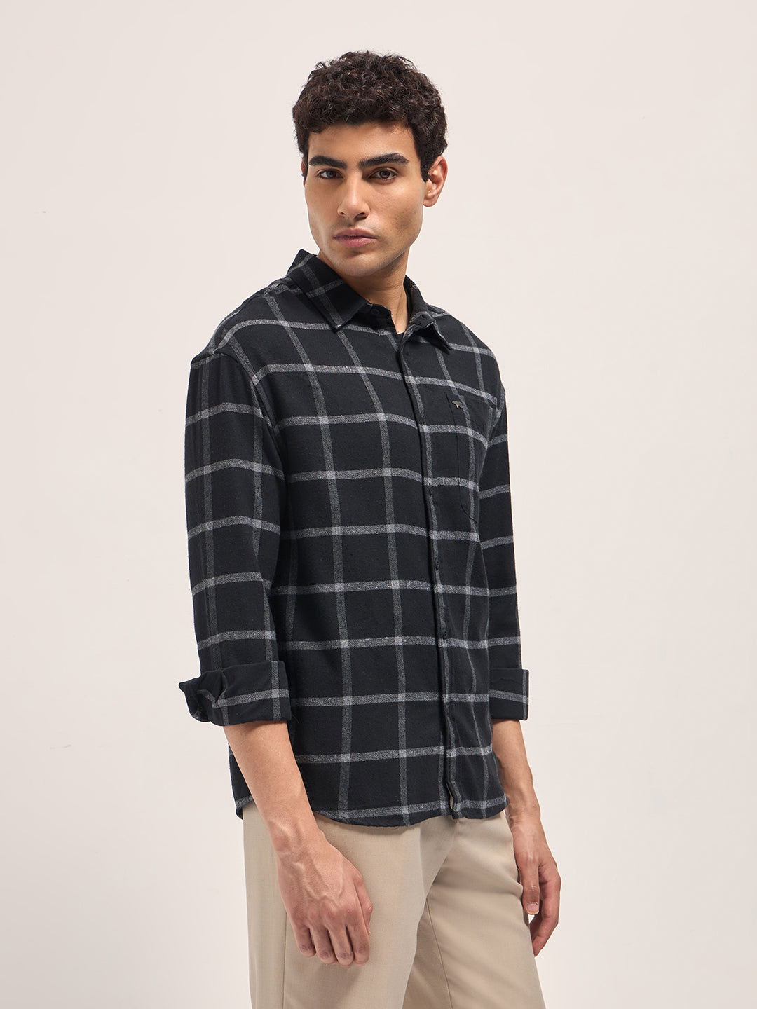 Men Black Block Checked Relax Fit Casual Shirt