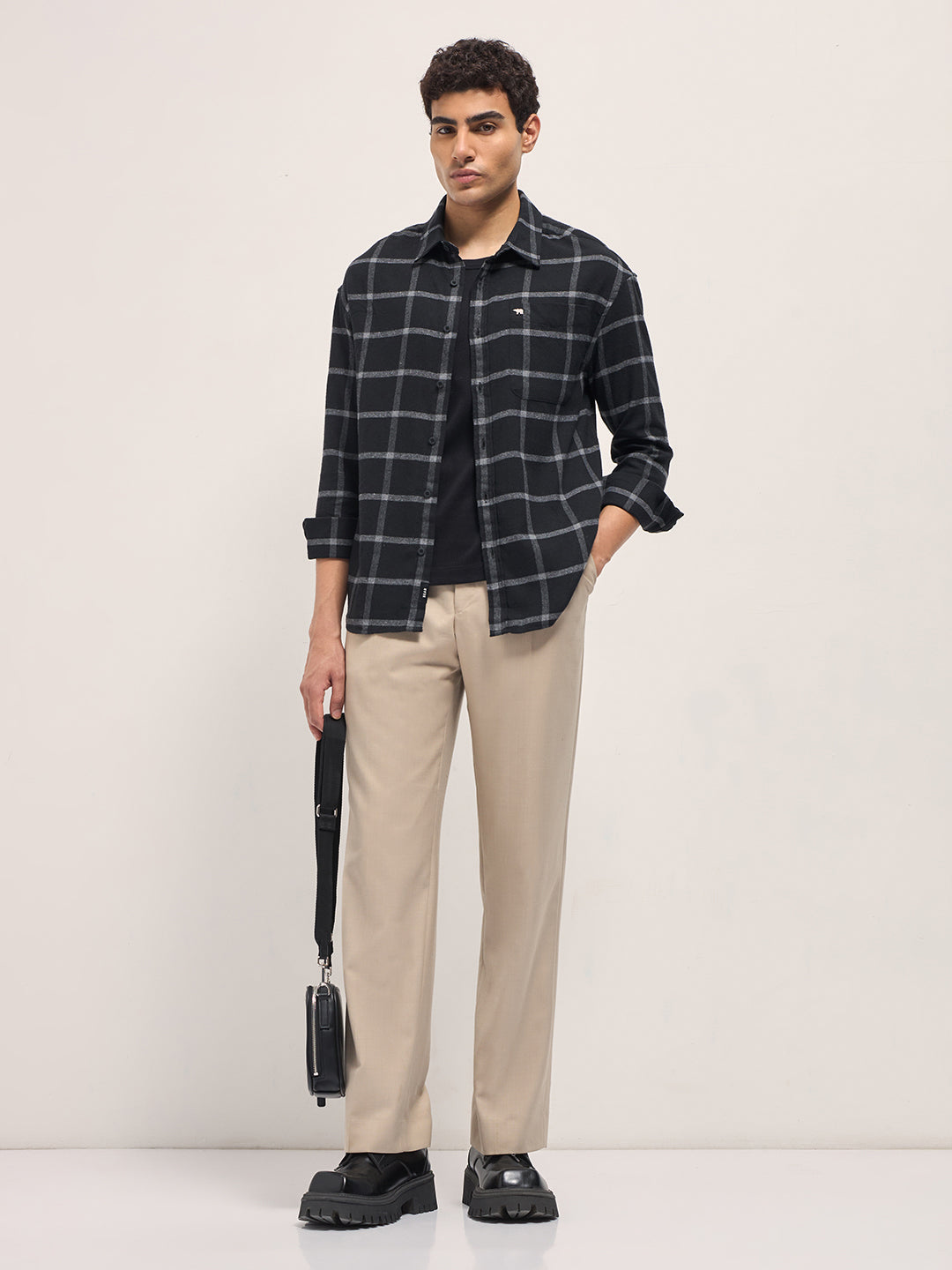 Men Black Block Checked Relax Fit Casual Shirt