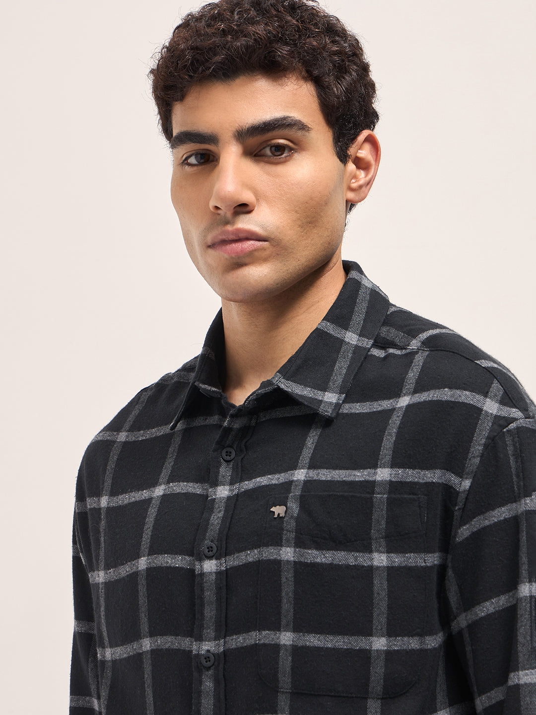 Men Black Block Checked Relax Fit Casual Shirt