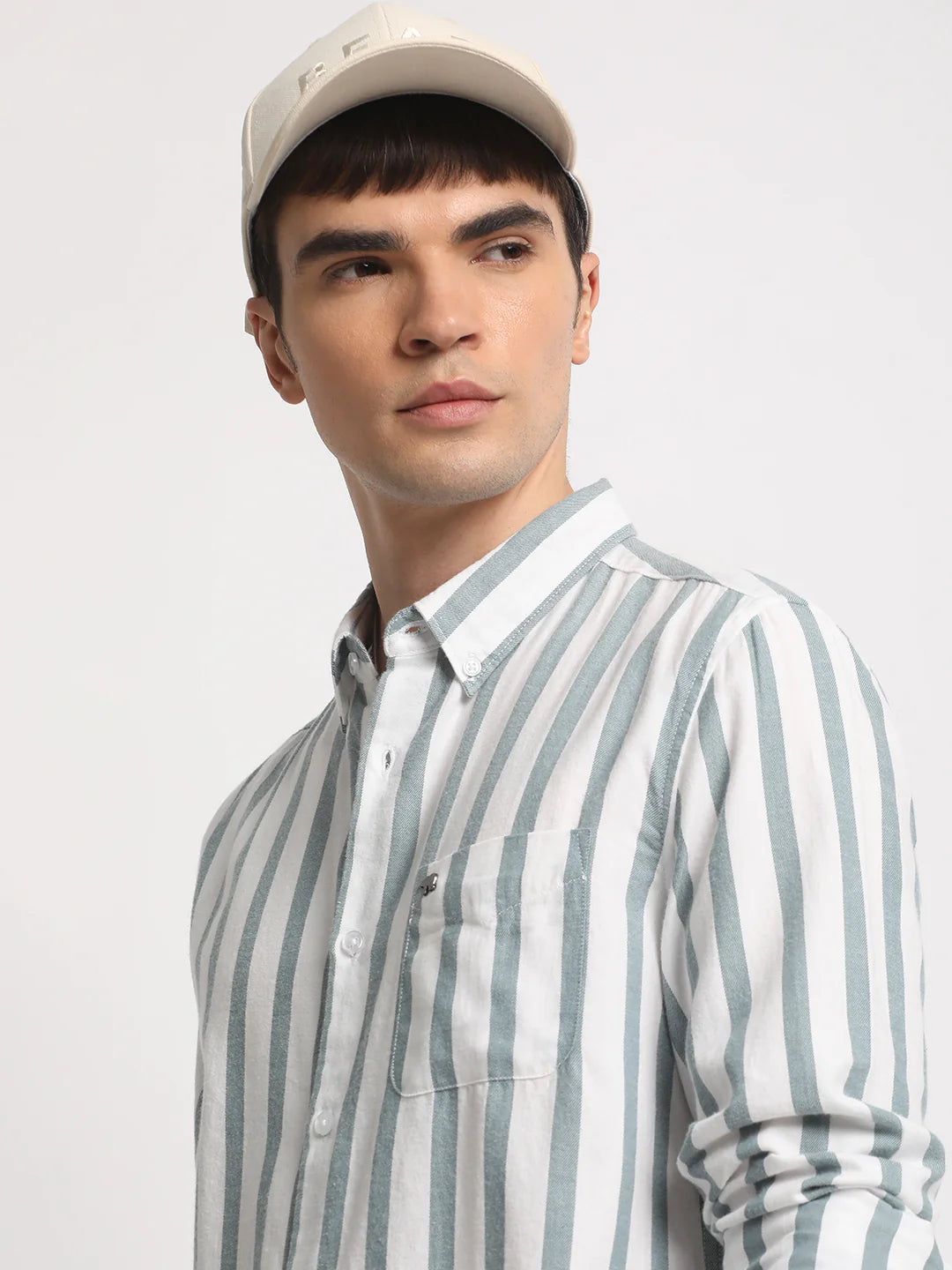 Men White Striped Slim Fit Casual Shirt