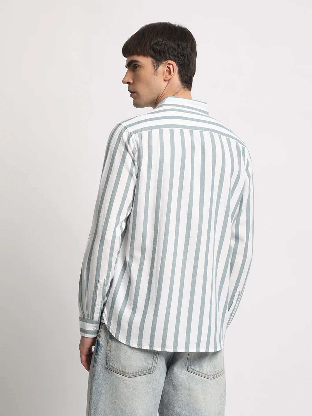 Men White Striped Slim Fit Casual Shirt
