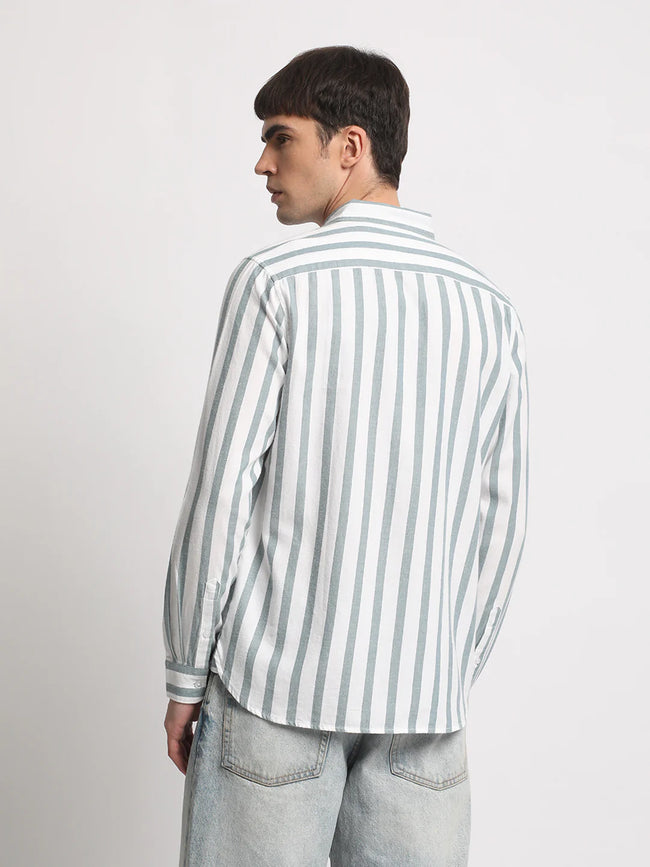 Men White Striped Slim Fit Casual Shirt