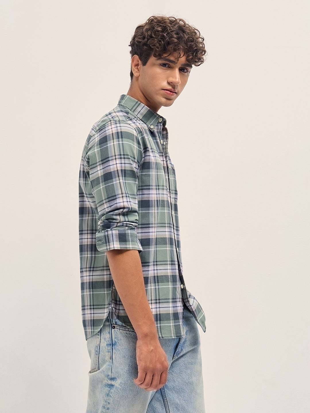 Men Multicolor Cotton Check Slim Fit Casual Shirt