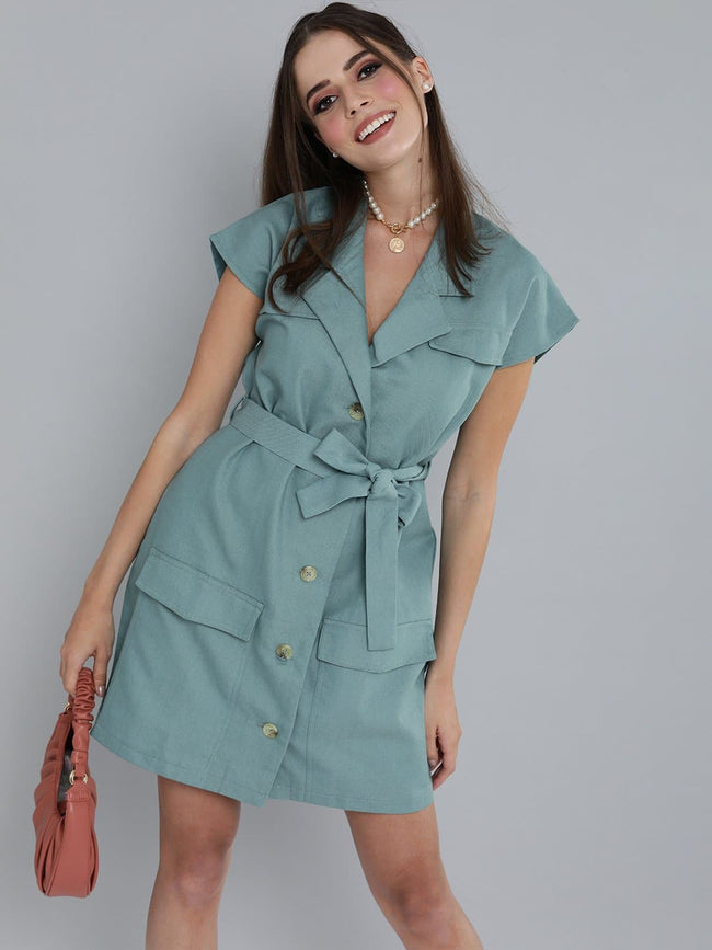 Women Sea Green Blazer Dress