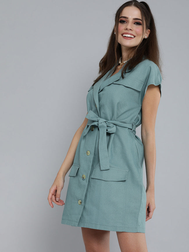 Women Sea Green Blazer Dress