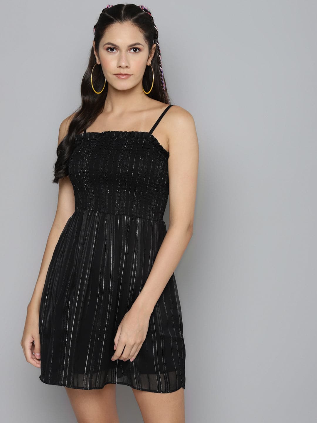 Black Lurex Smocking Tube Dress