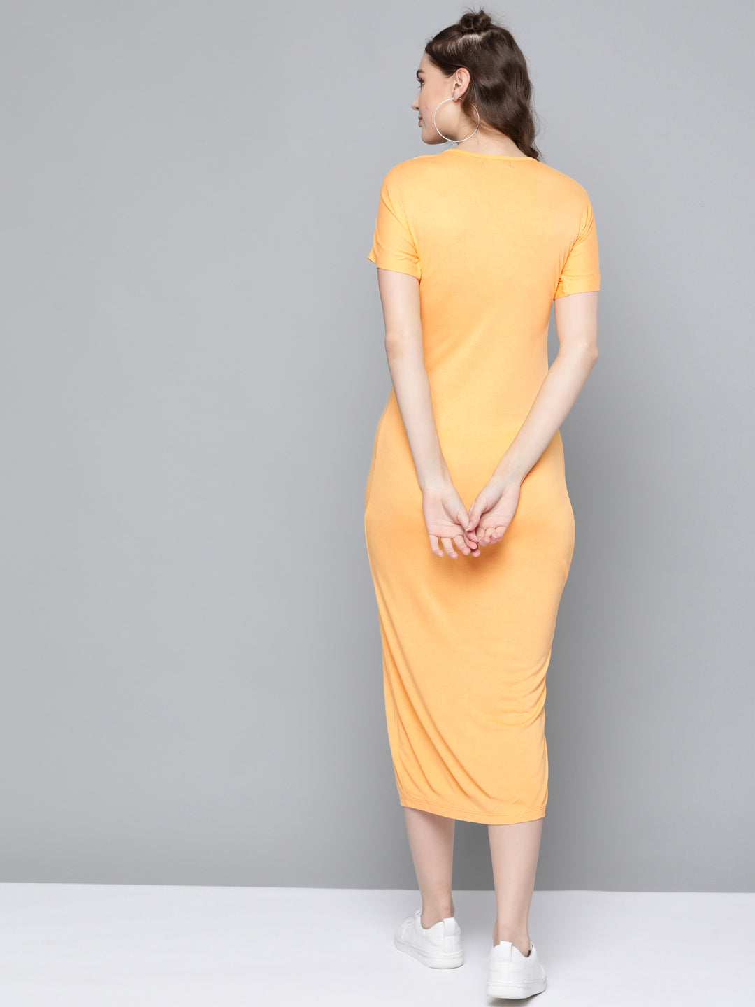 Women Mustard Front Knot Maxi Dress