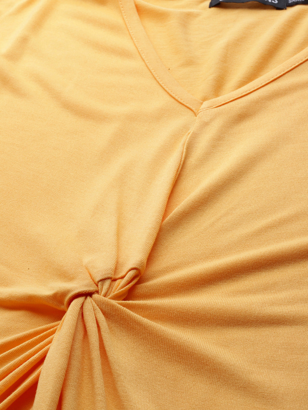 Women Mustard Front Knot Maxi Dress