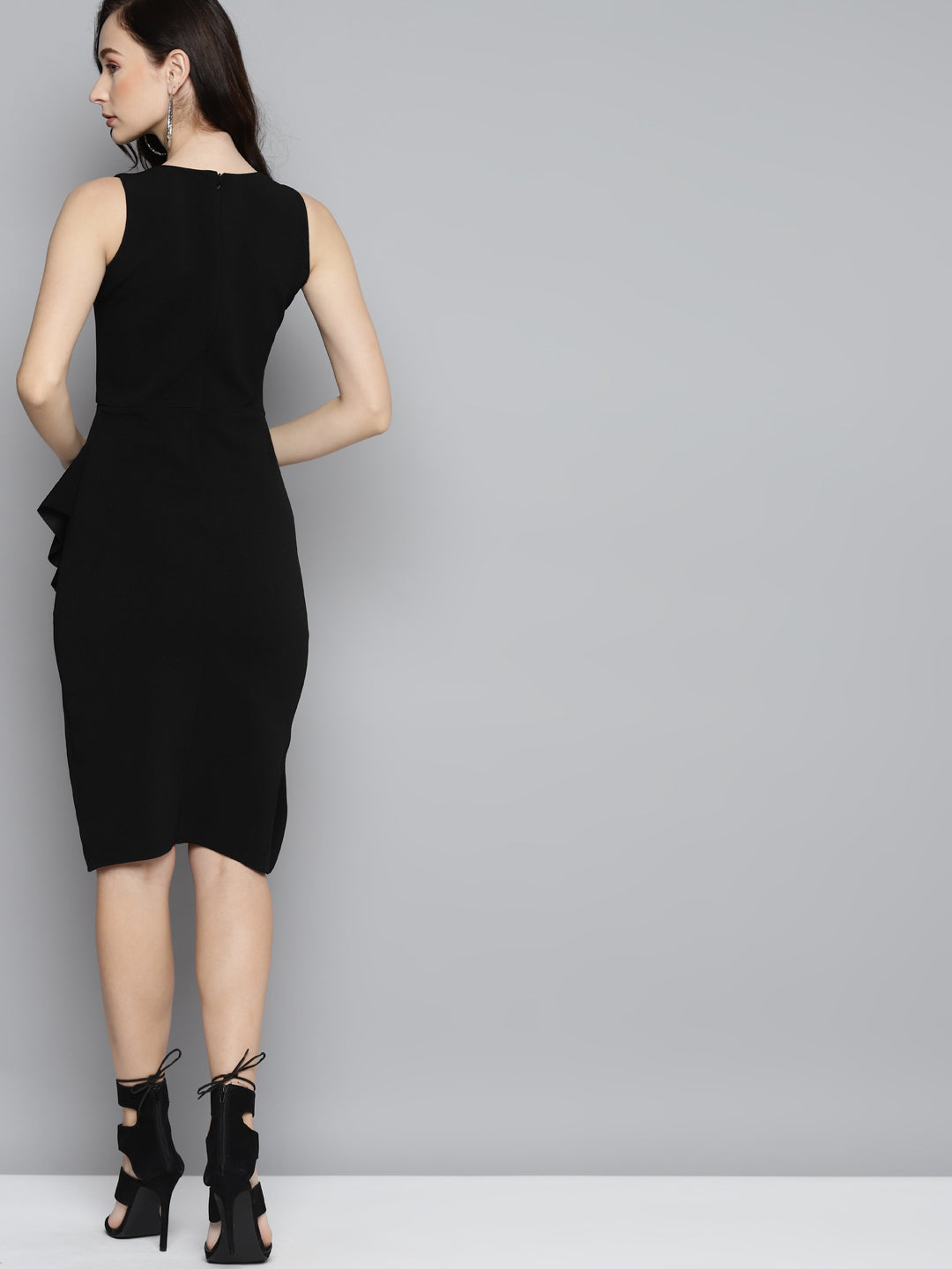 Women Black One Side Frill Bodycon