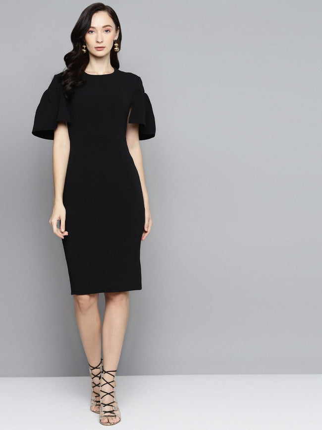 Women Black Frill Cape Bodycon Dress
