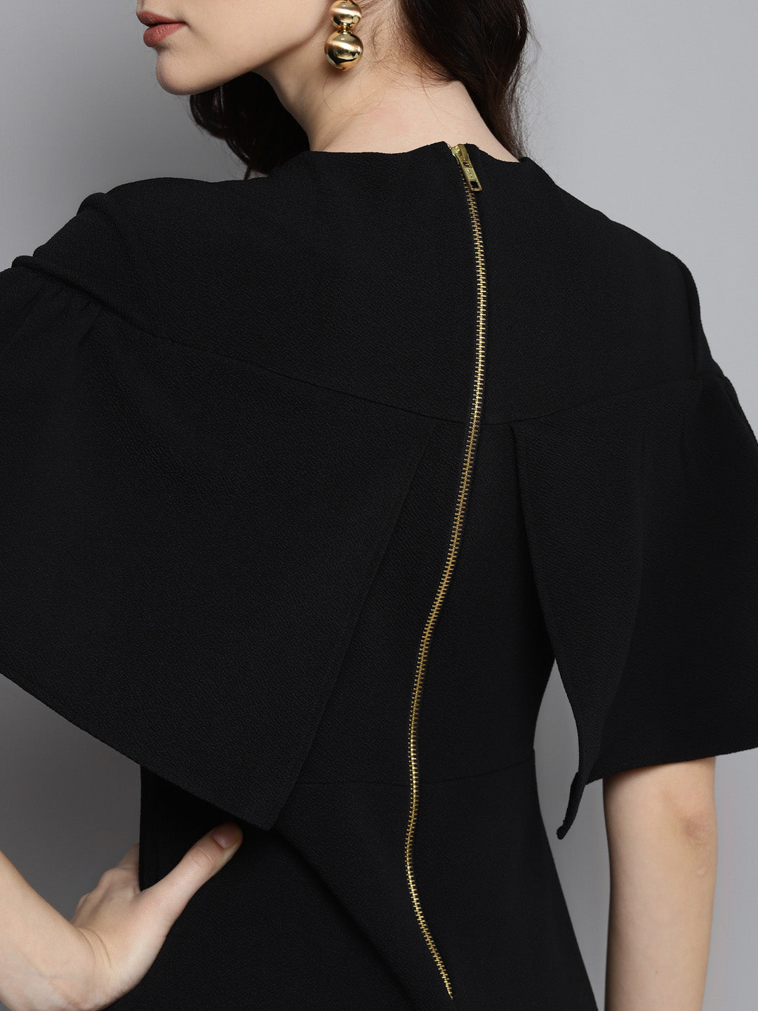 Women Black Frill Cape Bodycon Dress