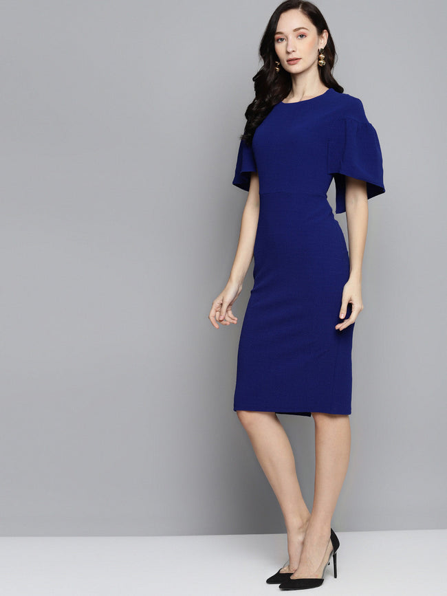 Women Royal Blue Frill Cape Bodycon Dress