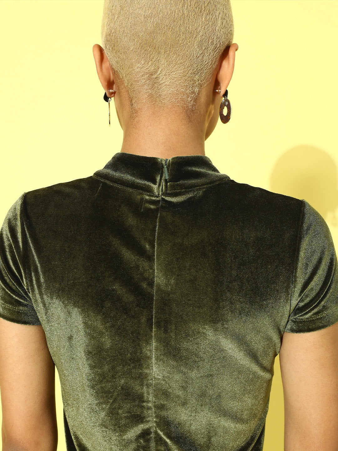 Women Olive Velvet High Neck Bodycon
