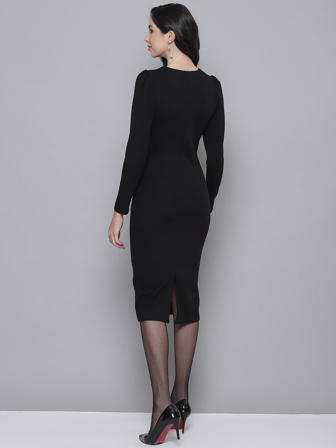 Women Black Square Neck Bodycon Dress